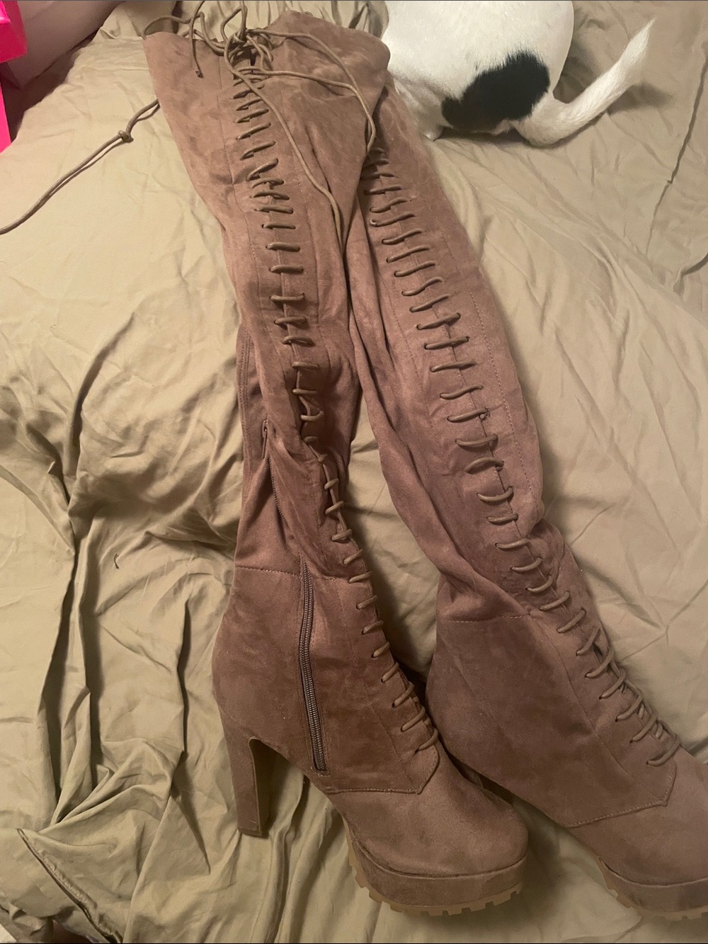 Shoe Dazzle Brown Over-the-Knee Lace-Up High Heel Boots